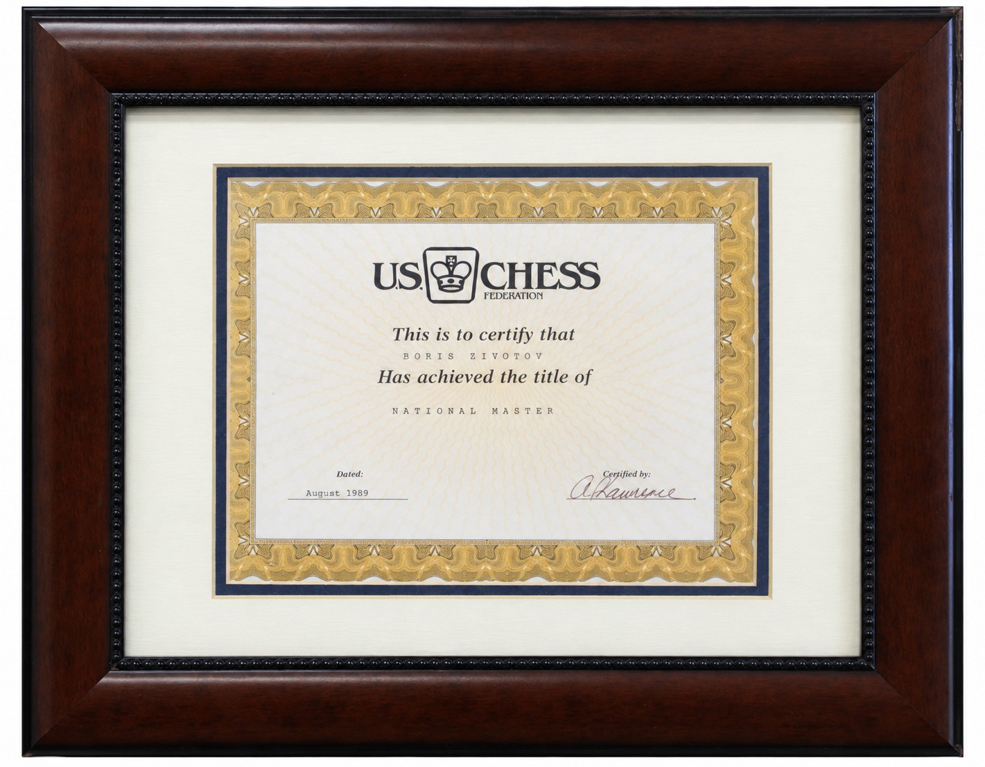 National Master, United States Chess Federation, 1989.