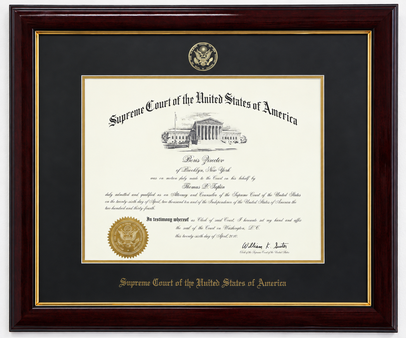 Admitted to practice before the United States Supreme Court, 2010.