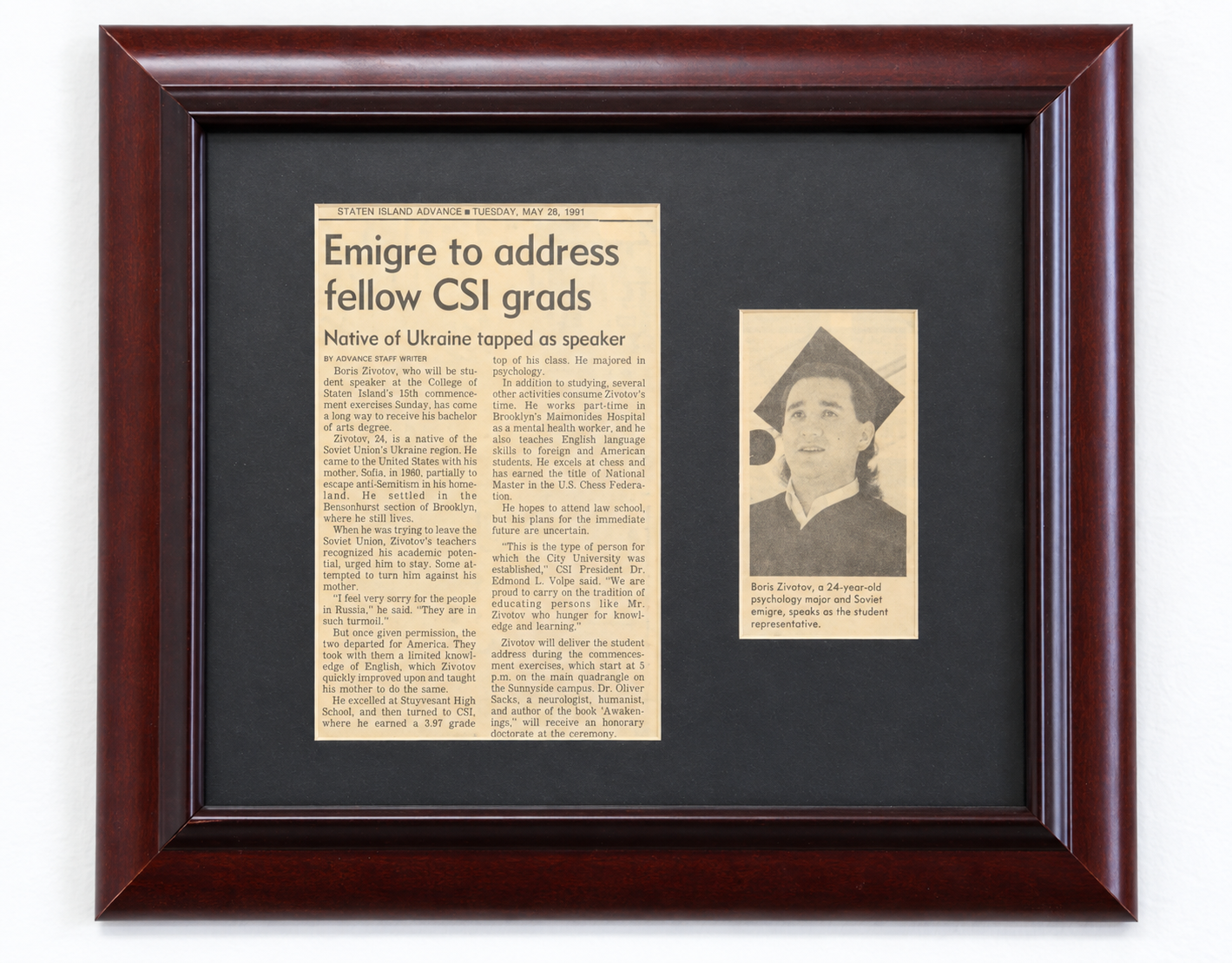 College of Staten Island, CUNY. Staten Island Advance, May 28, 1991.